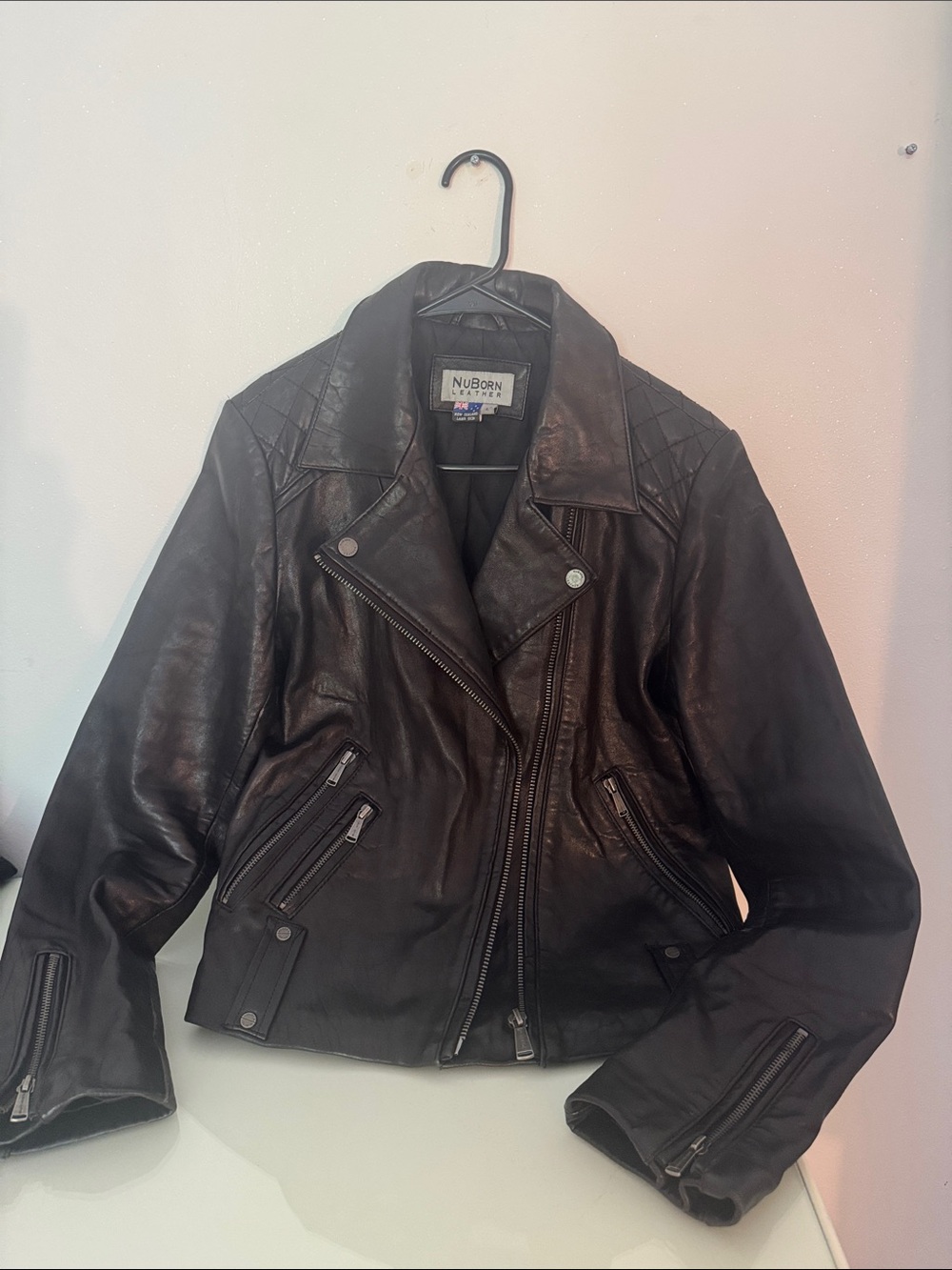 NuBorn Black Leather Asymmetric Moto Jacket. Purchased in London